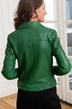 Green leather Biker Jacket - Image n°5