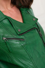 Green leather Biker Jacket - Image n°7