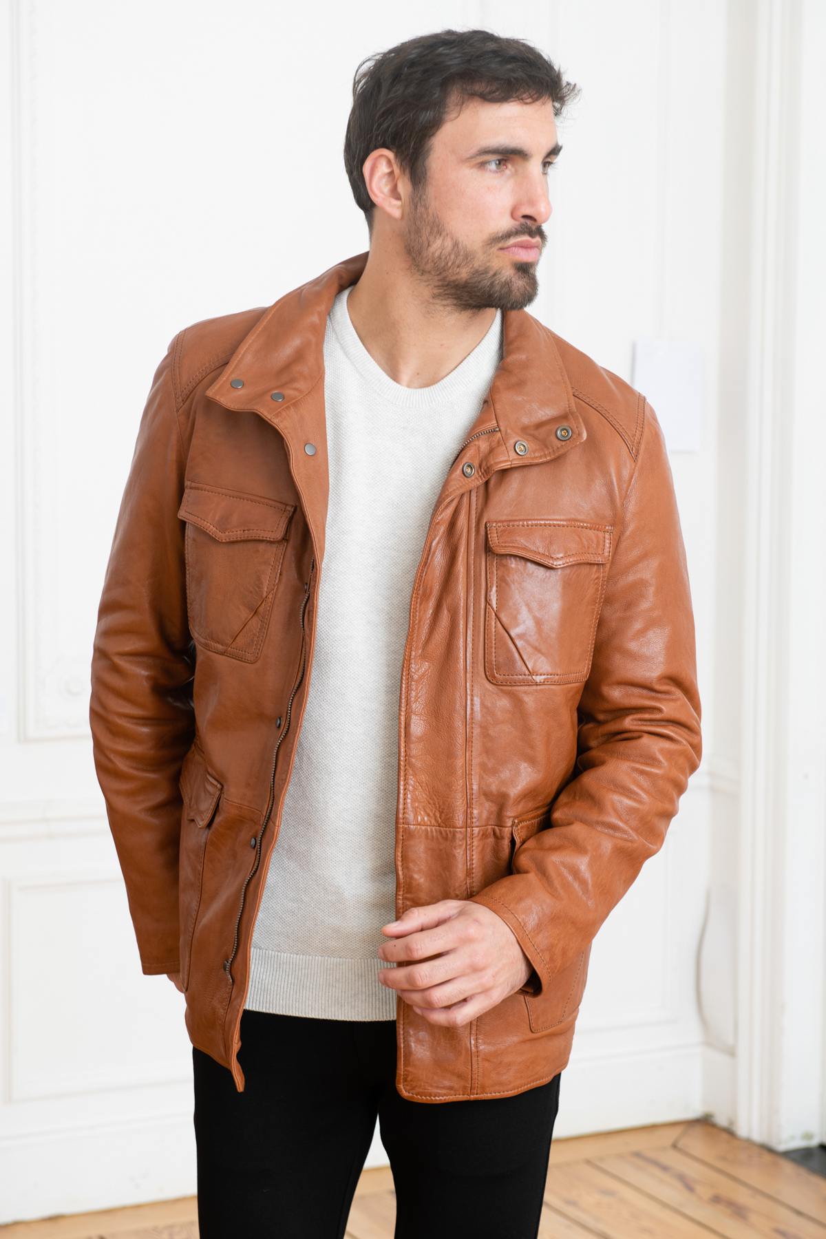 Supple cognac lambskin jacket, timeless and versatile for all seasons. - Image n°2