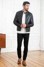 Slimfit black lambskin leather jacket - Image n°3