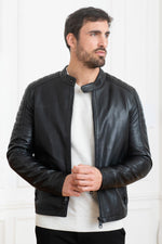 Slimfit black lambskin leather jacket - Image n°1