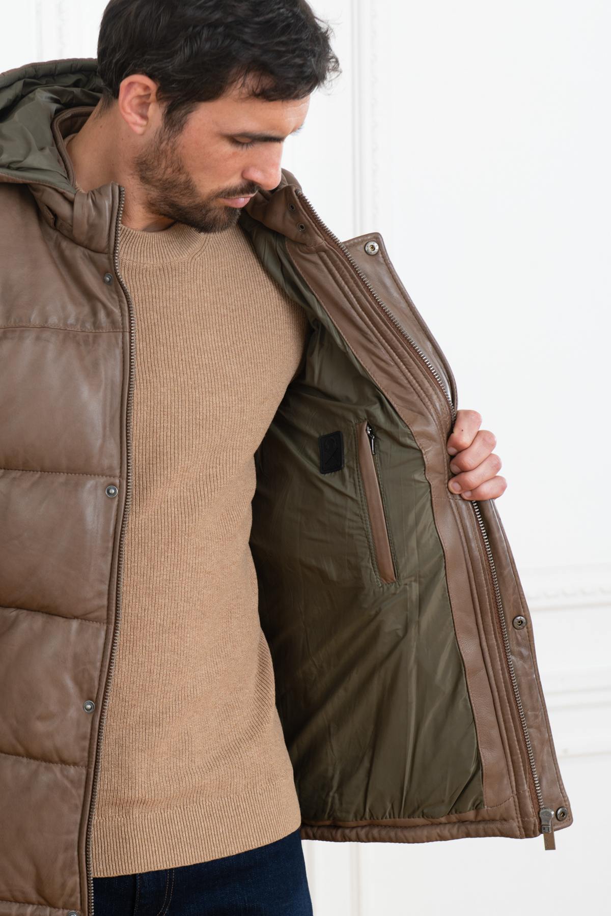 Maroon leather jacket by Oakwood: shearling and Thinsulate for warmth. - Image n°4