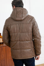 Light brown leather down jacket - Image n°5
