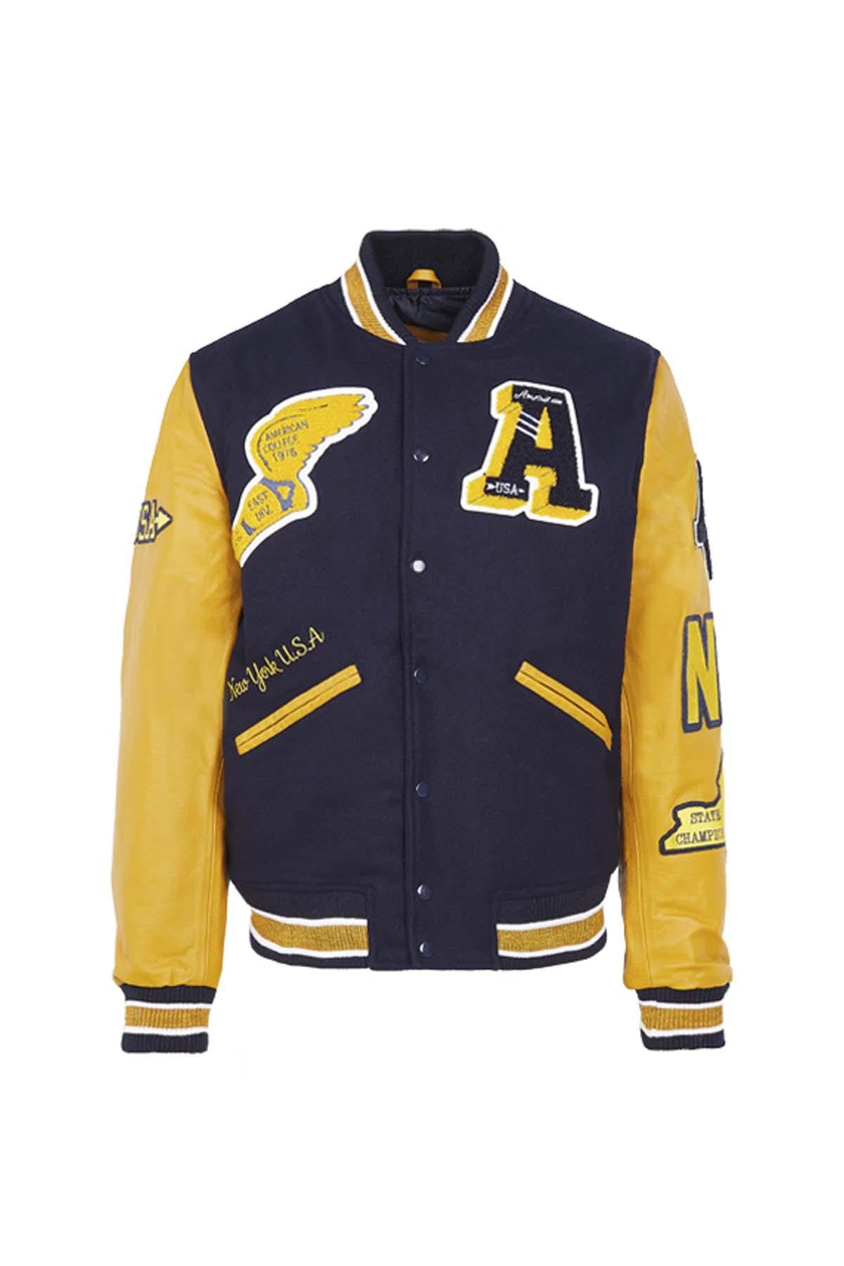 Navy blue and yellow US varsity teddy - Image n°10