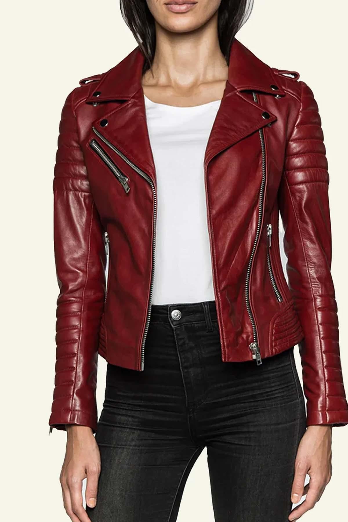 Red Jacket Female Women's Jacket Serge Pariente HIPSTER GIRL RED - Leather-Jack.com