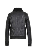 Vintage black leather jacket with removable fur collar - Image n°7