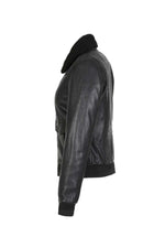 Vintage black leather jacket with removable fur collar - Image n°11