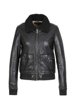 Vintage black leather jacket with removable fur collar - Image n°5