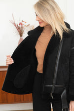 Black reversed sheep leather bomber for urban style and winter warmth. - Image n°4