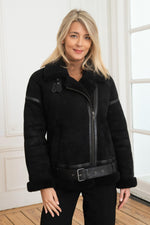 Black reversed sheep leather bomber for urban style and winter warmth. - Image n°3
