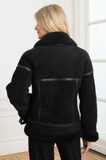 Black reversed sheep leather bomber for urban style and winter warmth. - Image n°5