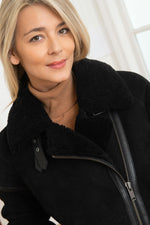 Black reversed sheep leather bomber for urban style and winter warmth. - Image n°6