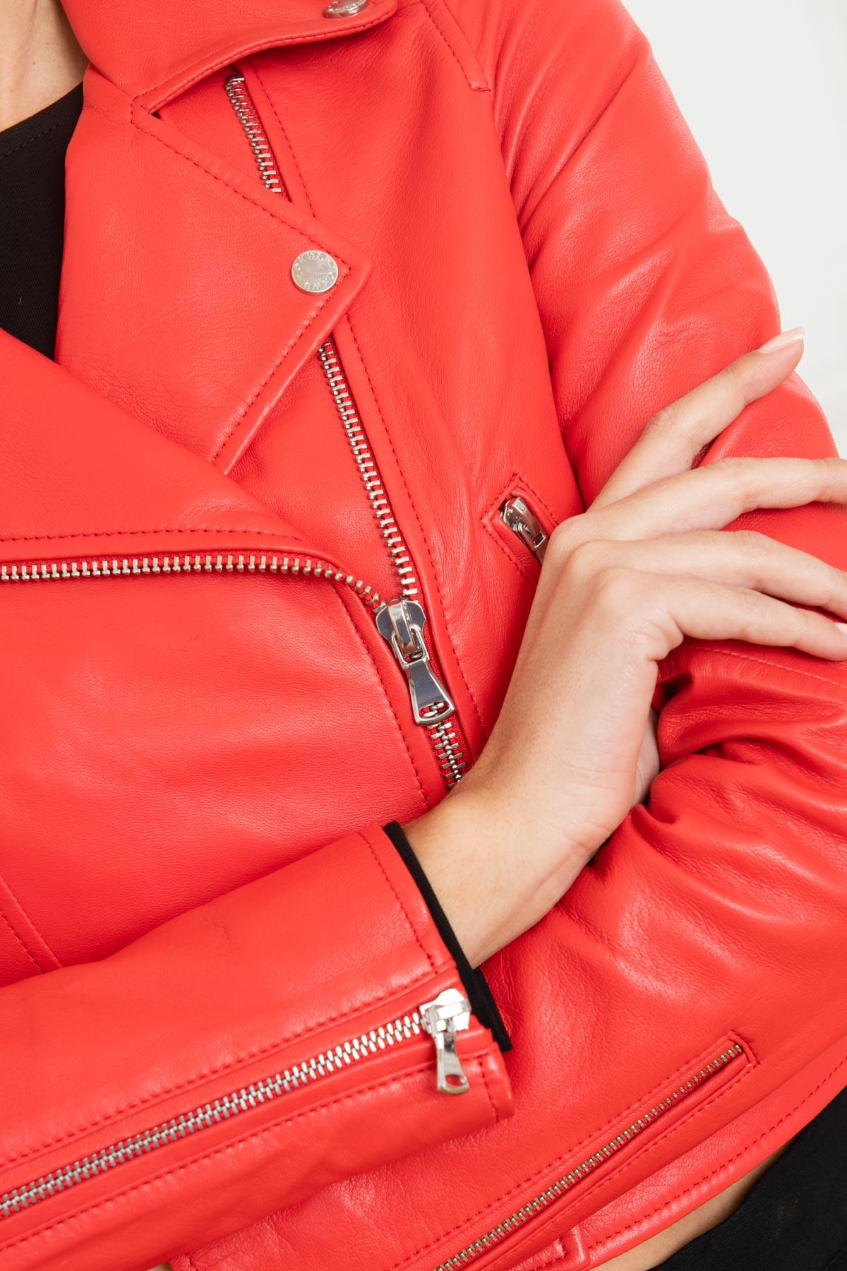 Women's Biker Jacket in red sheep leather - Image n°7