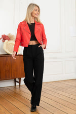 Women's Biker Jacket in red sheep leather - Image n°3