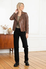 Brown leather Biker Jacket jacket - Image n°4