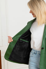 Women's green leather blazer with shirt collar - Image n°6