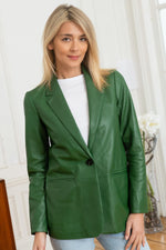 Women's green leather blazer with shirt collar - Image n°5