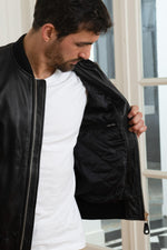 Schott NYC's lambskin MA-1 bomber with ribbed trims and zip front. - Image n°6