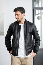 Schott NYC's lambskin MA-1 bomber with ribbed trims and zip front. - Image n°1