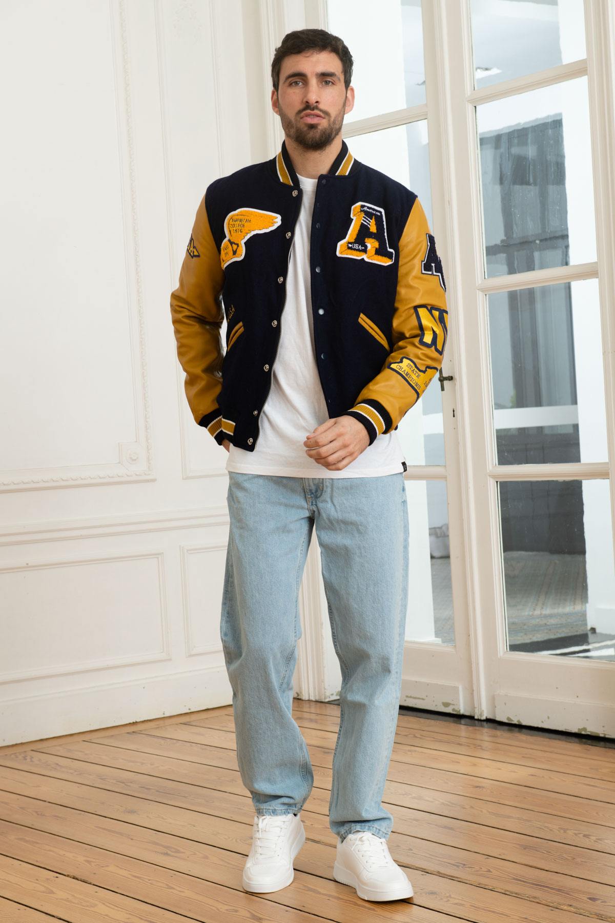 Navy blue and yellow US varsity teddy - Image n°2