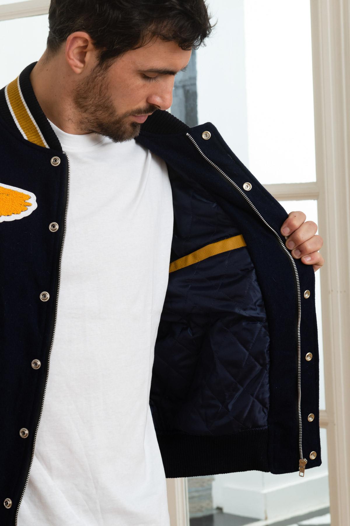 Navy blue and yellow US varsity teddy - Image n°4
