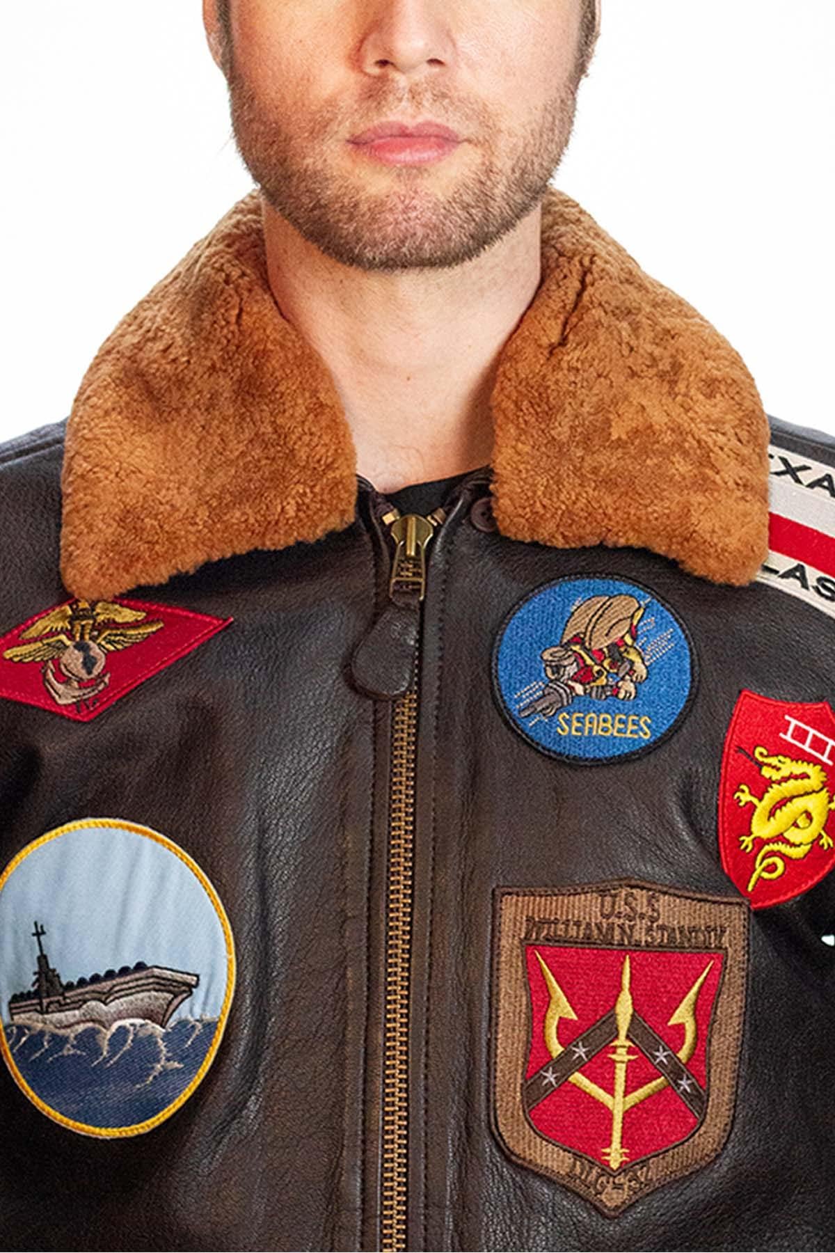 Top Gun G-1 jacket in goat leather, 17 patches, removable wool collar. - Image n°7