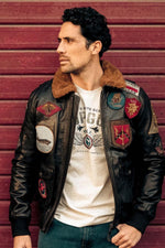 Top Gun G-1 jacket in goat leather, 17 patches, removable wool collar. - Image n°3