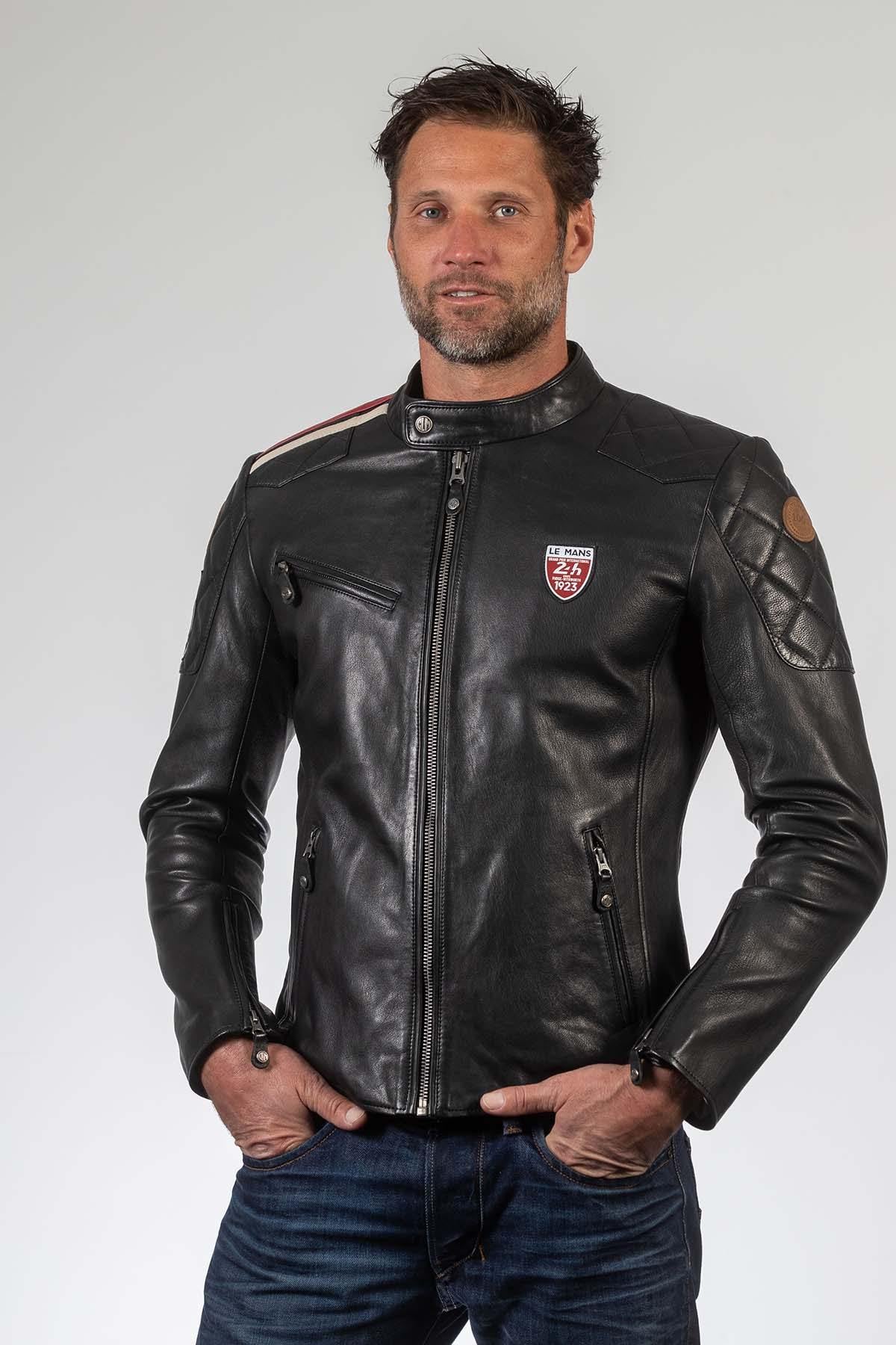Le Mans-licensed black lambskin jacket. Biker style, regular fit. - Image n°6