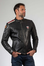 Le Mans-licensed black lambskin jacket. Biker style, regular fit. - Image n°1