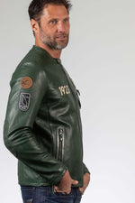 Deep green sheep leather jacket with moto collar and regular fit. - Image n°4