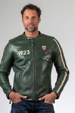 Deep green sheep leather jacket with moto collar and regular fit. - Image n°3