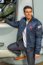 Navy blue naval aeronautics bomber jacket - Image n°1
