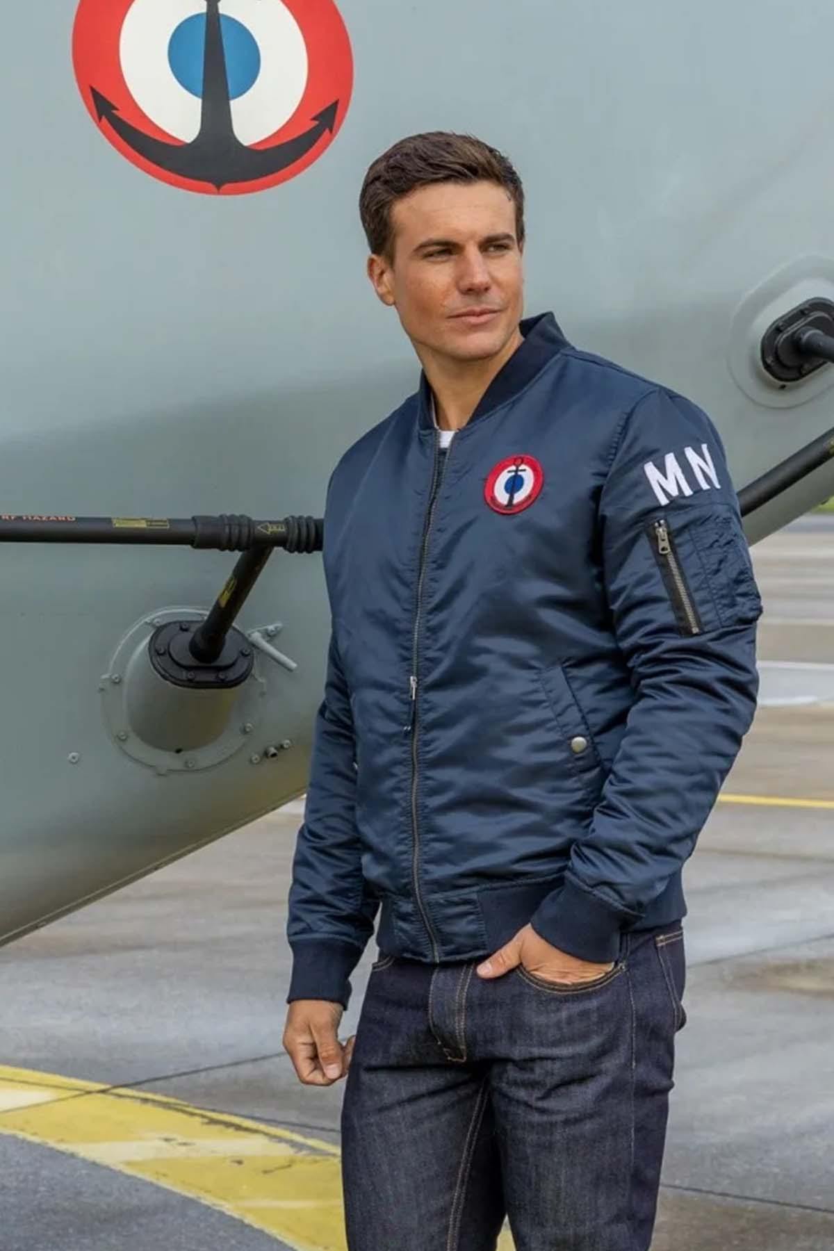 Navy blue naval aeronautics bomber jacket - Image n°3