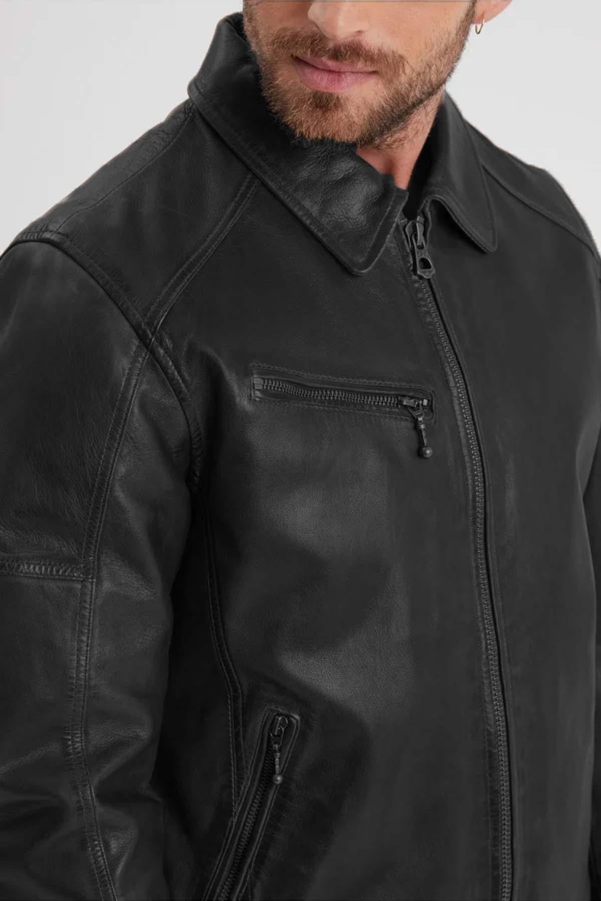 Washed lambskin jacket, slim fit, shirt collar-retro yet versatile. - Image n°2