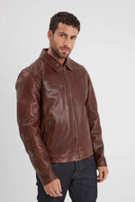 Washed bison lambskin jacket, slim-fit with vintage charm. - Image n°3