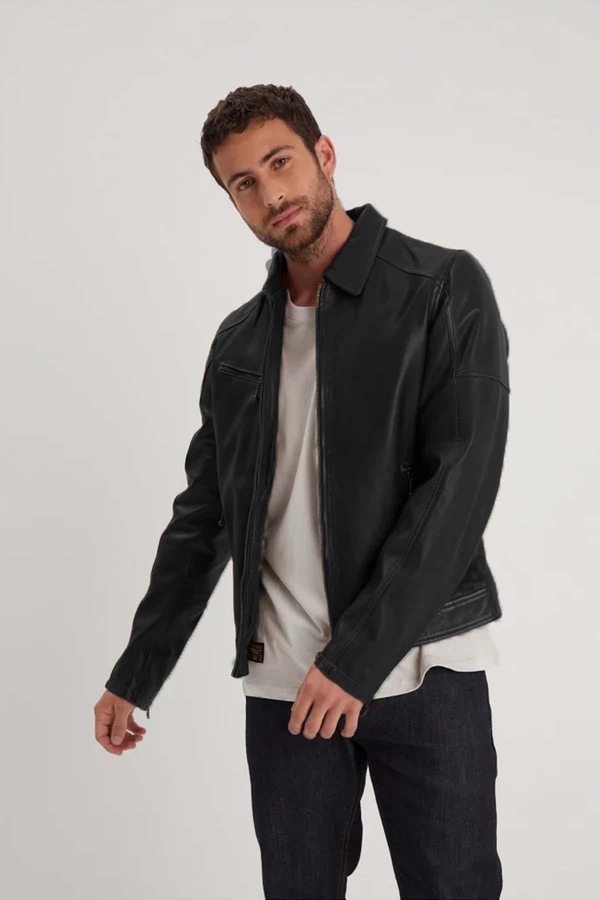 Washed lambskin jacket, slim fit, shirt collar-retro yet versatile. - Image n°3