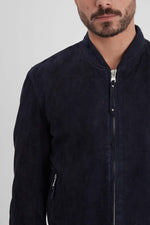 Navy goat suede bomber, sporty yet timeless for all-season wear. - Image n°2