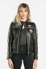 Black lambskin jacket with a glossy finish and slim moto cut. - Image n°3