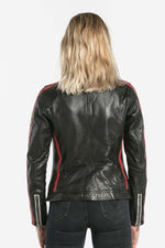 Black lambskin jacket with a glossy finish and slim moto cut. - Image n°2