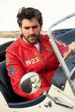 Red sheepskin jacket with a motorsport edge-sleek, regular fit. - Image n°7
