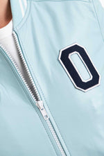 Slim-fit lambskin jacket in sky blue. Striped cuffs for a sporty edge. - Image n°7