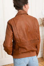 Women's cognac aviator style leather jacket - Image n°5