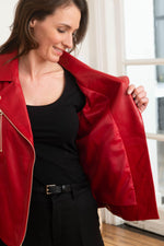 Women's red leather Biker Jacket - Image n°4