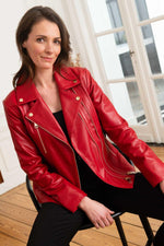 Women's red leather Biker Jacket - Image n°1