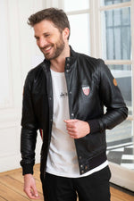 Black lambskin jacket with 24h Le Mans patches and a regular fit. - Image n°1