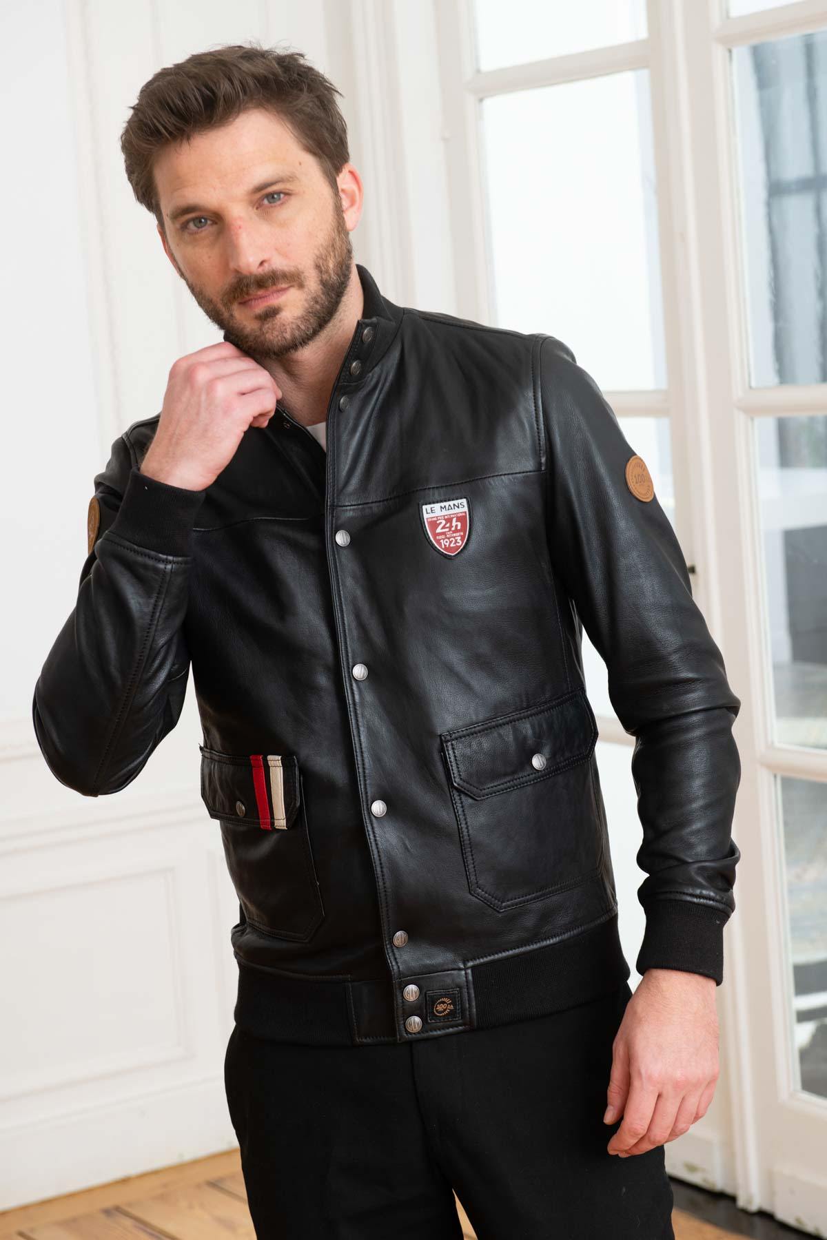 Black lambskin jacket with 24h Le Mans patches and a regular fit. - Image n°4