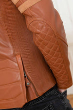 Cognac sheep leather jacket: motard collar, biker details, regular fit. - Image n°12