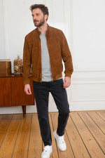 Velvety cognac goatskin bomber, slim fit with ribbed trims. - Image n°2