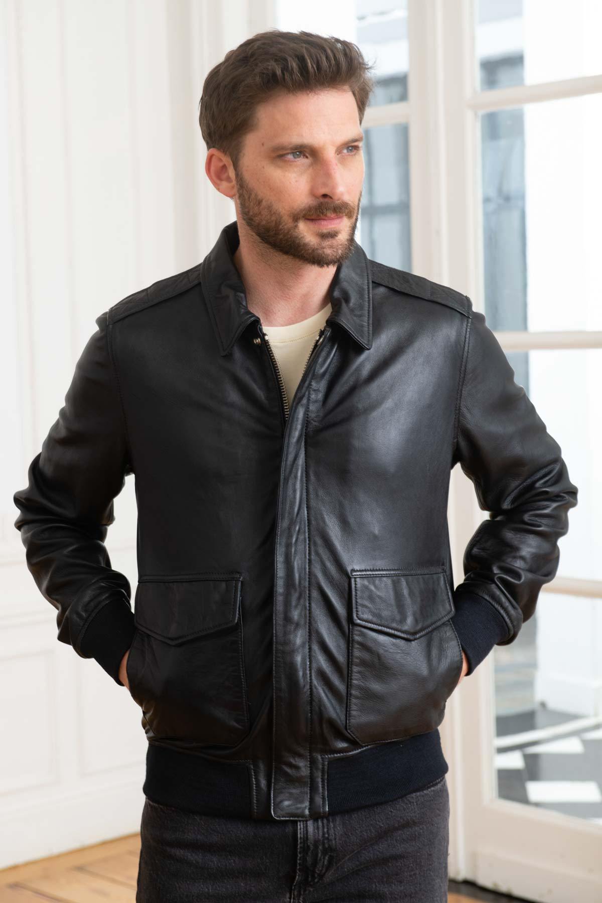 Schott's navy A2 jacket in lambskin-slim, timeless, pilot-ready. - Image n°4