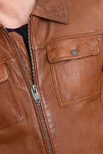 Brown leather jacket with shirt collar - Image n°6